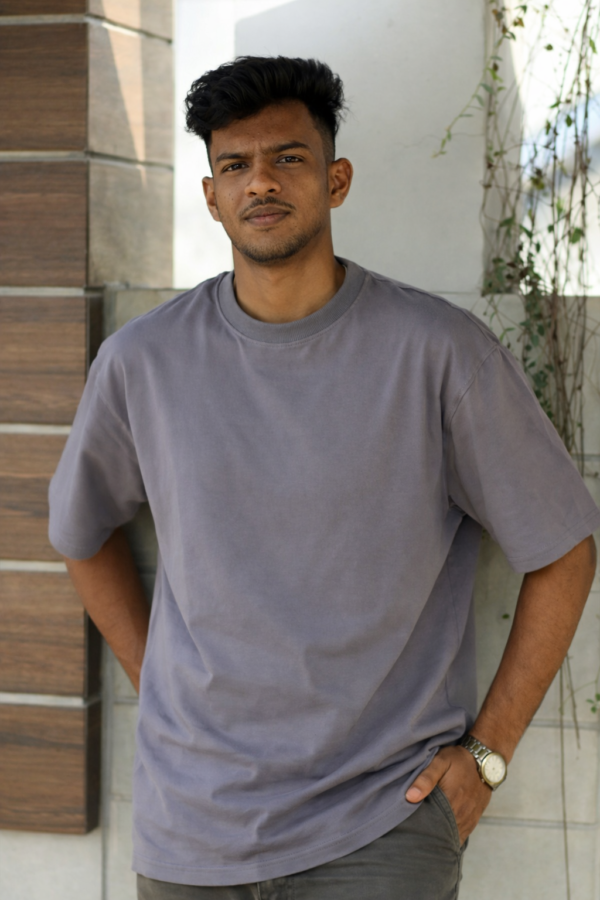 Ash grey oversize drop shoulder t-shirt modern streetwear by Denim Plus