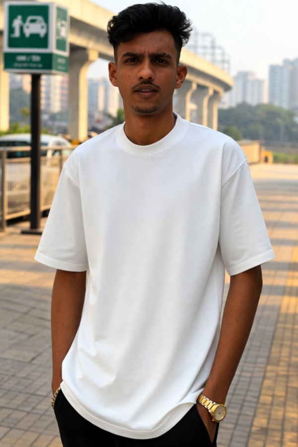 Off White Oversize Drop Shoulder T-Shirt – Denim Plus Off white oversize drop shoulder t-shirt premium Lycra cotton streetwear by Denim Plus