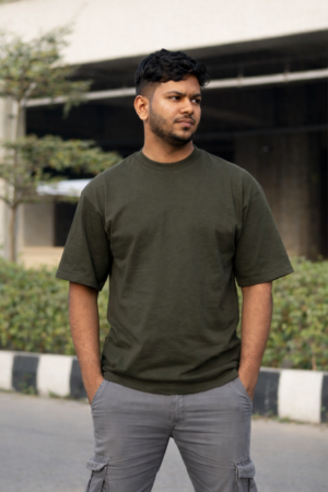 Olive Green Oversize Drop Shoulder T-Shirt – Denim Plus Olive green oversize drop shoulder t-shirt premium Lycra cotton streetwear by Denim Plus