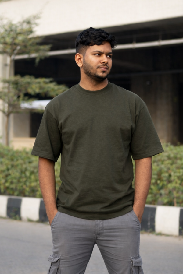 Olive Green Oversize Drop Shoulder T-Shirt – Denim Plus Olive green oversize drop shoulder t-shirt premium Lycra cotton streetwear by Denim Plus