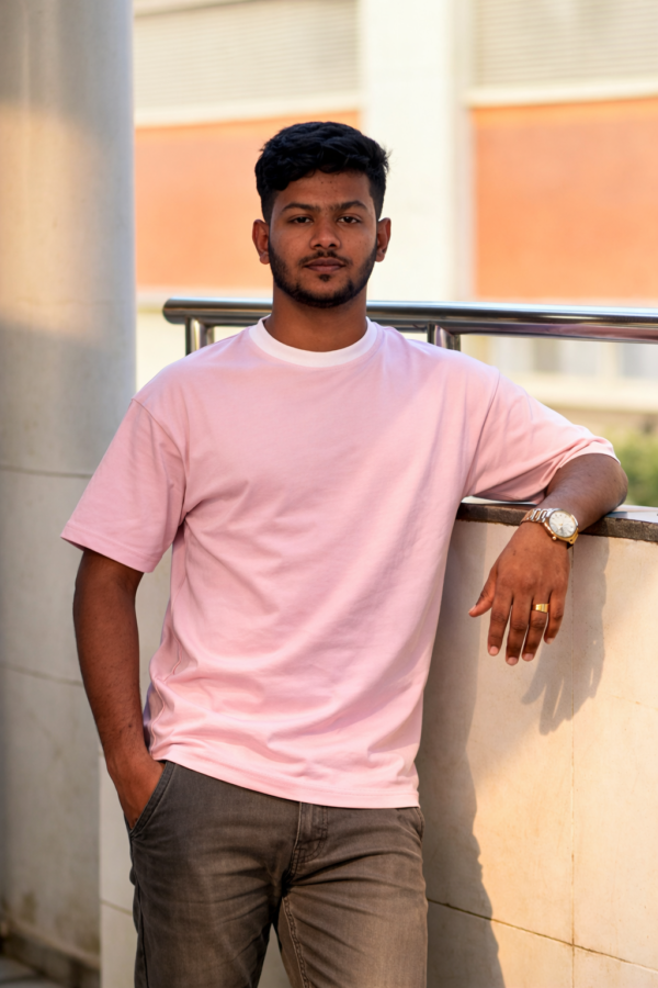 Pink oversize drop shoulder t-shirt premium Lycra cotton streetwear by Denim Plus